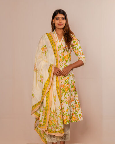 Cream White kurti set