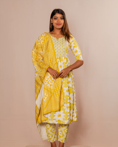 Mustard Yellow with White Kurti set