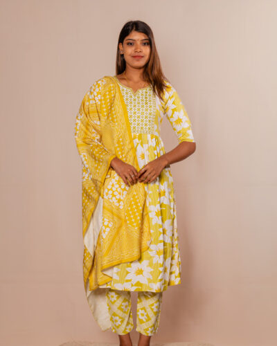 Mustard Yellow with White Kurti set
