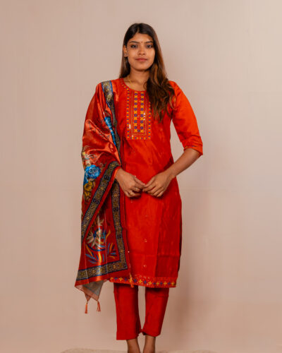 Orangy Red Chudithar set
