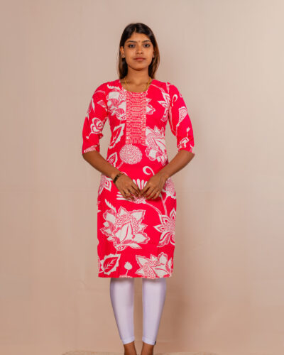 Dark Pink Floral Print Kurti Top