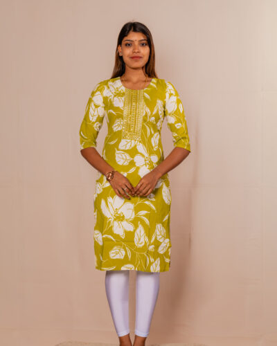 Lime Green Printed Kurti Top