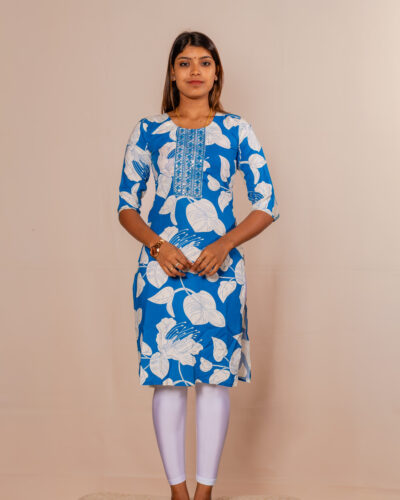 Blue Floral Printed Kurti Top
