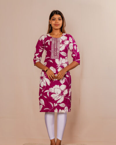 Maroon Floral Printed Kurti Top