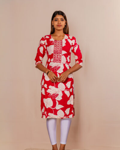 Red Floral Printed Kurti Top