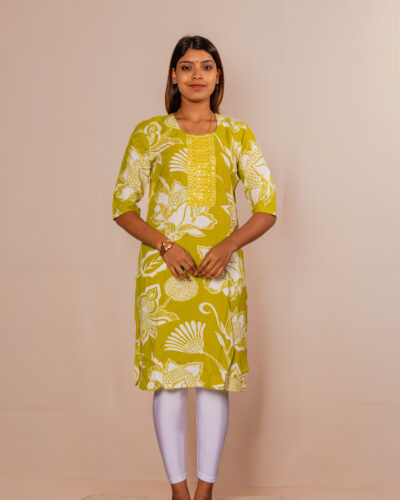 Light Green Floral Printed Kurti Top