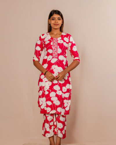 Red With White Floral Printed Co-ord Set