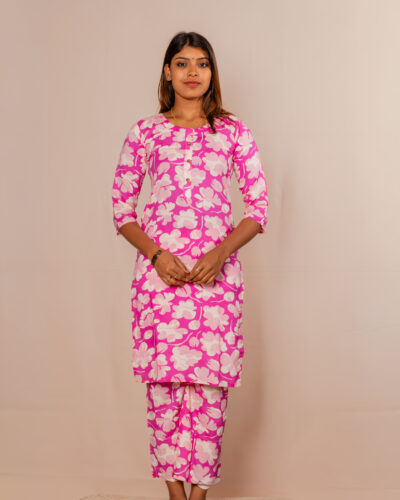 Pink With White Floral Printed Co-ord Set