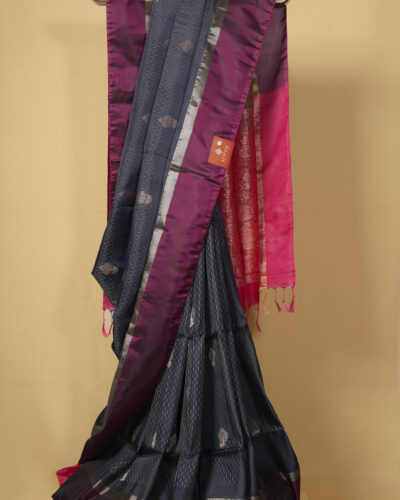 Grey With Pink Art Silk Saree