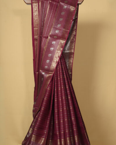 Maroon Fancy Semi Raw Silk Saree