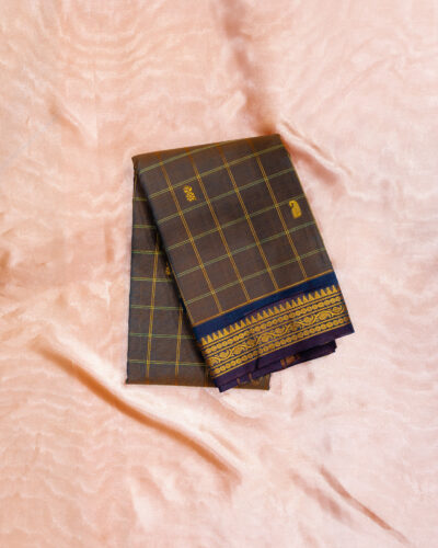 Classic Brown Checks Chettinadu Cotton Saree